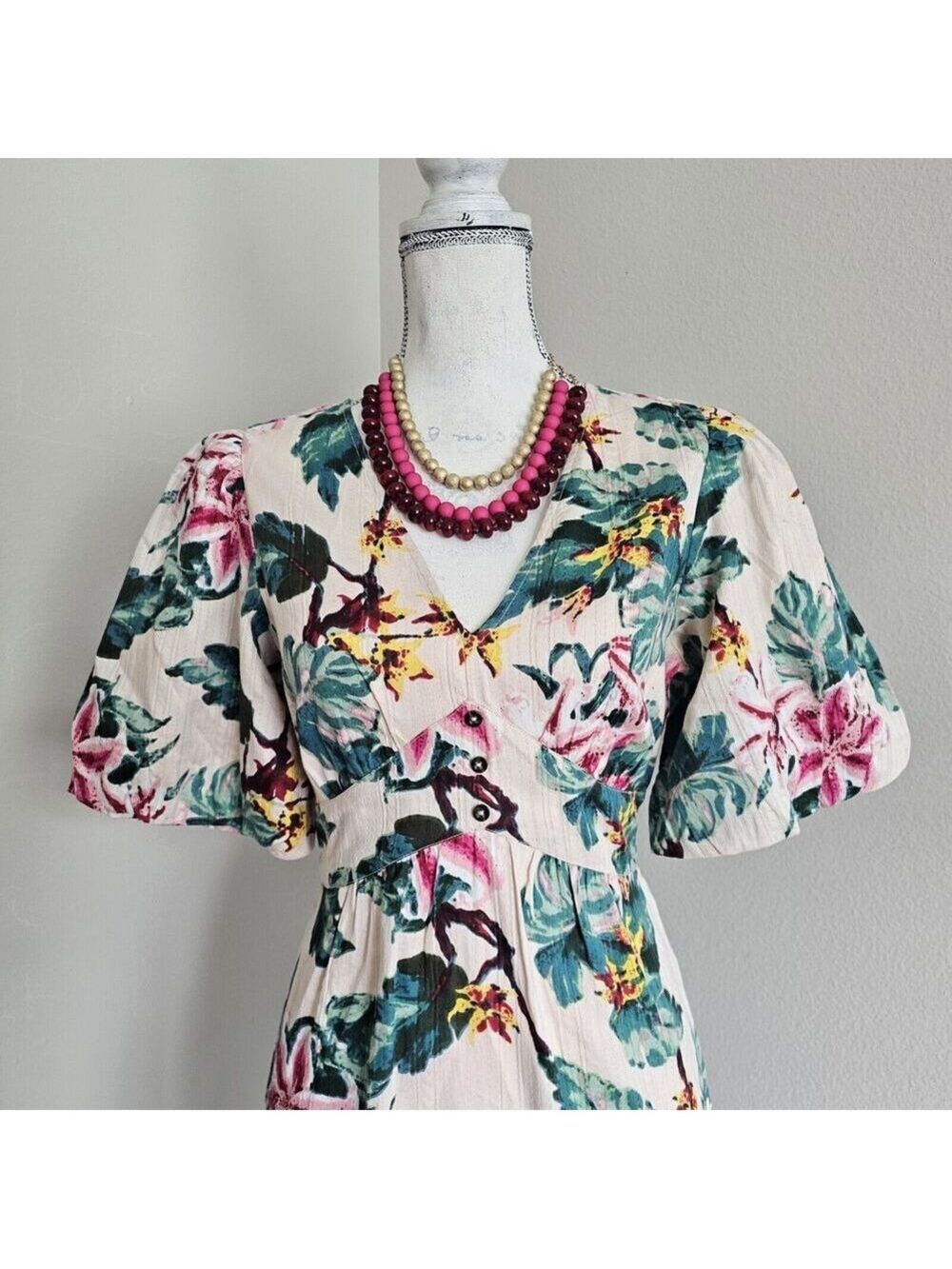Walter Baker Fabienne Blush Azalea Floral Midi Dress Size M - Picture 3 of 12